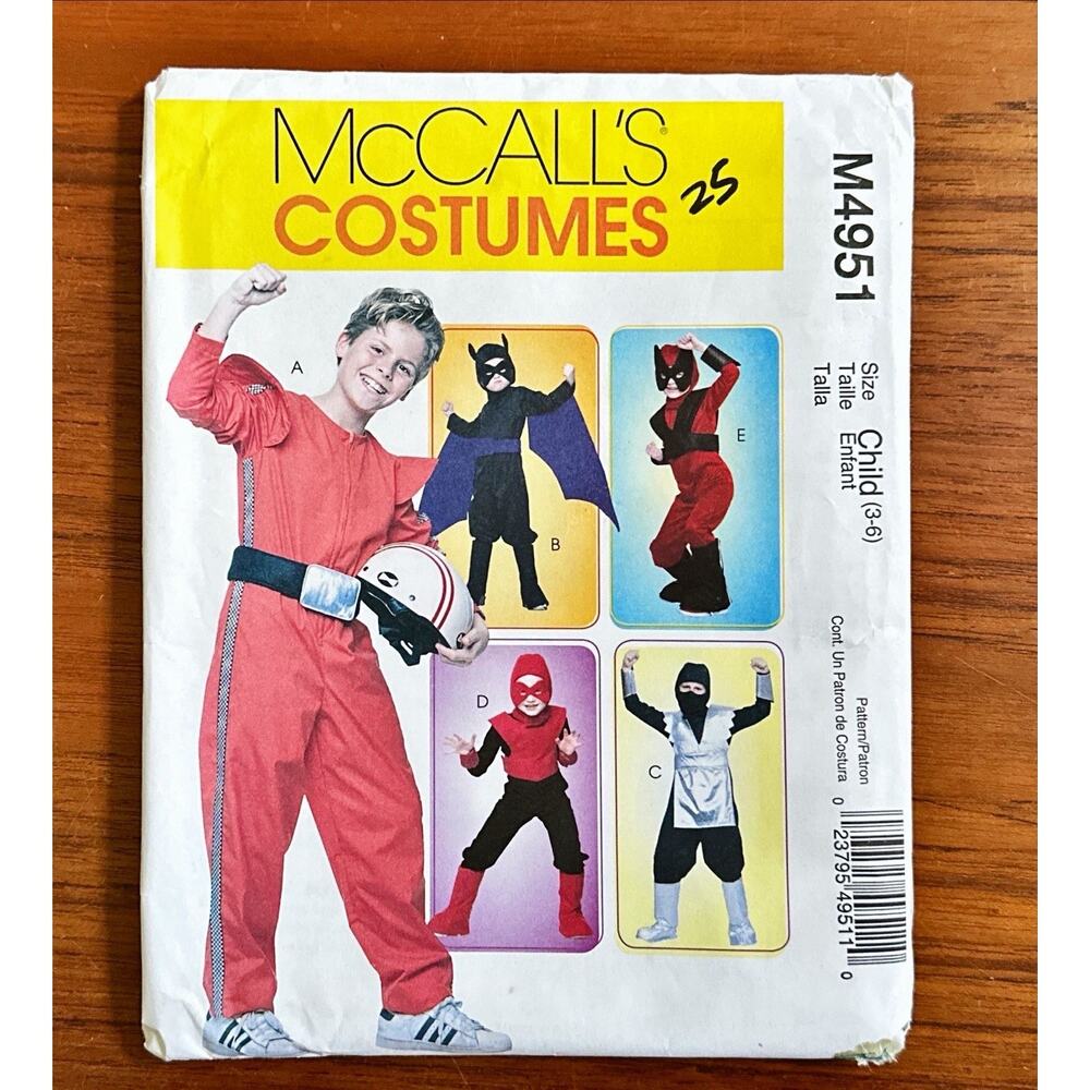 NEW FF McCalls 4951 Sewing Pattern Costumes Ninja Race Car Driver Boys Sz 3-6